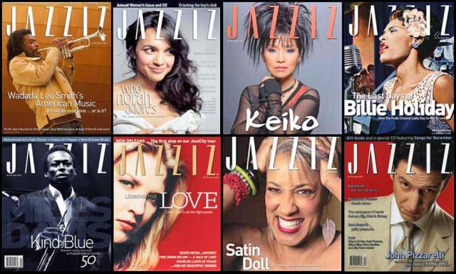 Eight JAZZIZ magazine covers from the past.