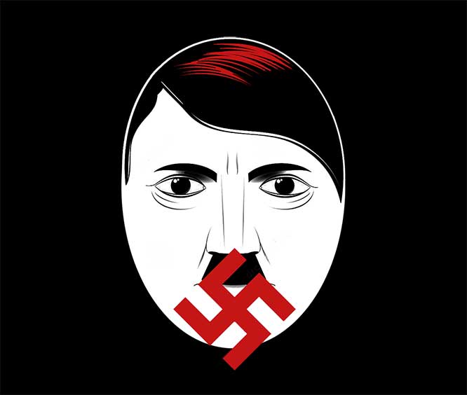 Illustration of Hitler with a swastika covering his mouth