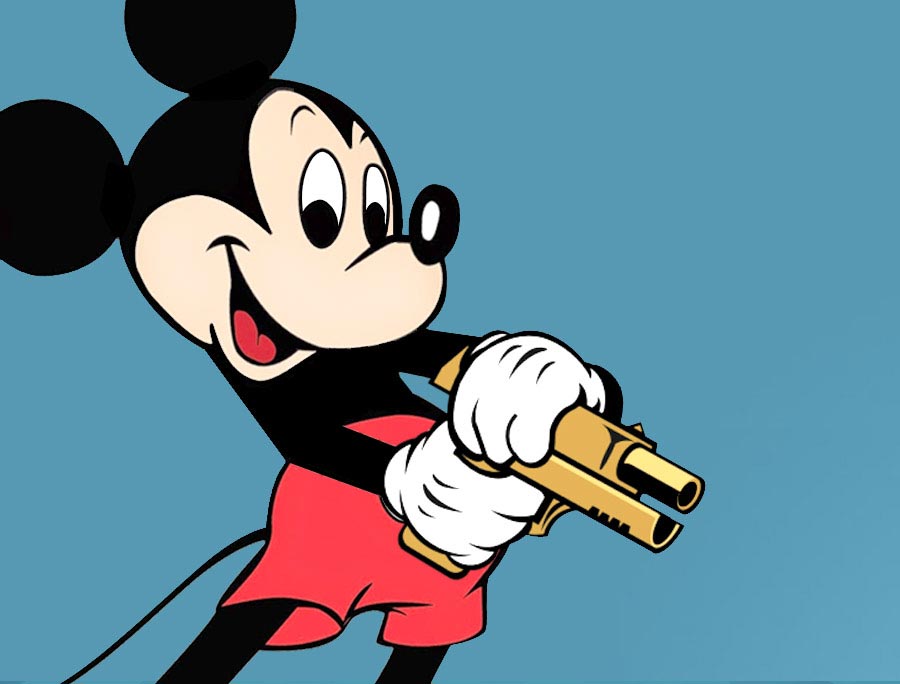 Mickey Mouse with golden gun